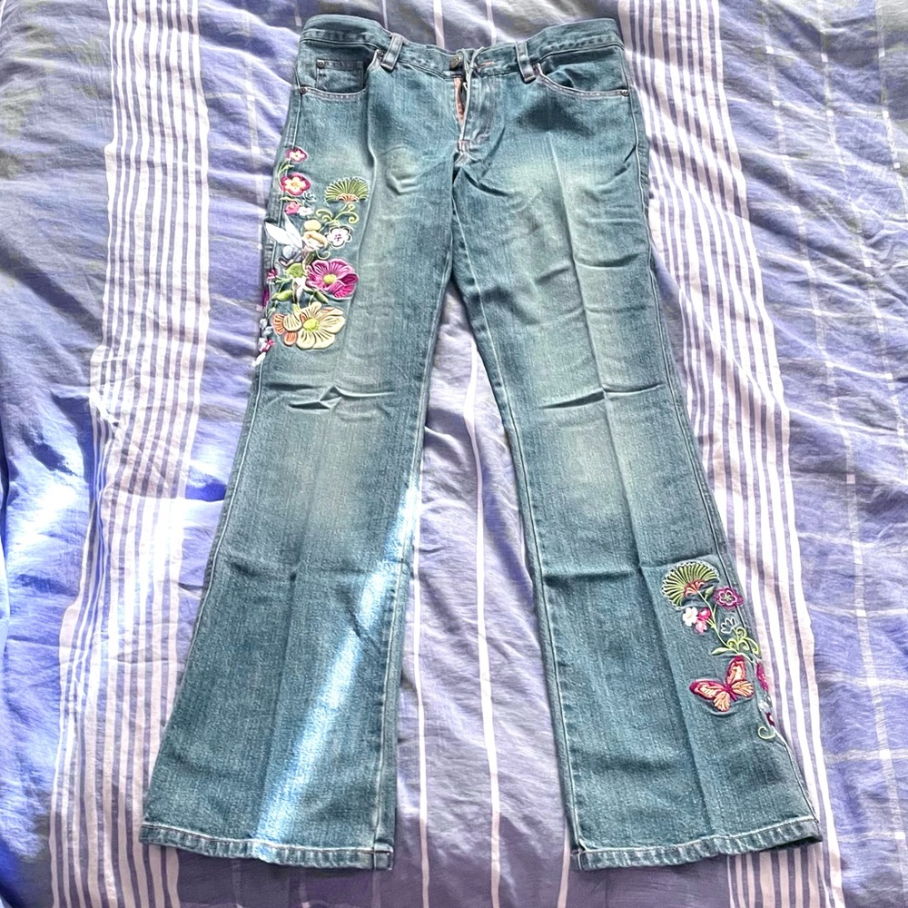 Disney Store Embroidered Tinkerbell Fit-&-Flare Denim Jean Bottom [Size M] 🧚